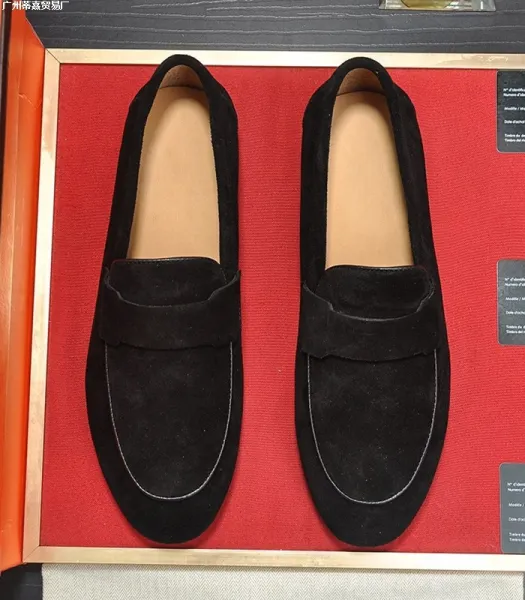 Design Pebbled Leather Penny Loafers Black Casual Shoes - 11