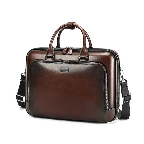 Design Classic Brown Leather Briefcase Messenger Bag - 1