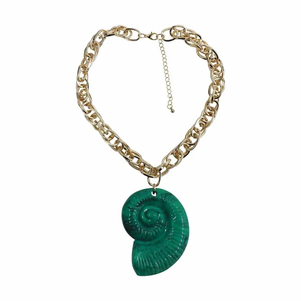 Design Ammonite Pendant Necklace Gold Green Jewelry - 1