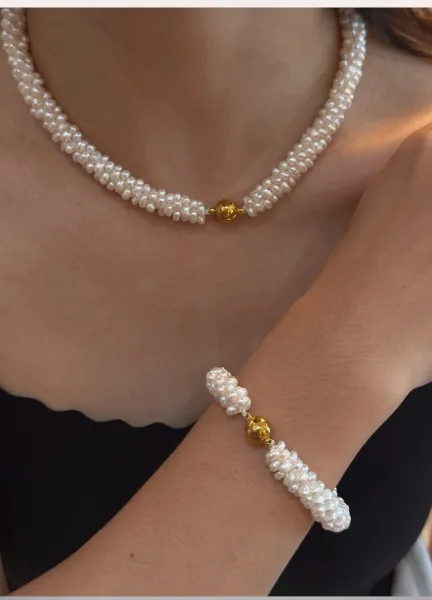 Design Handcrafted Baroque Pearl Braided Bracelet in Rose Gold Tone Jewelry - 18