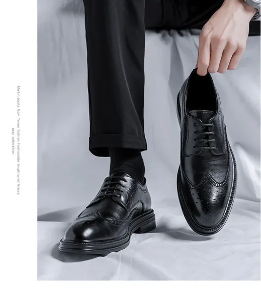 Design Classic Black Wingtip Brogue Leather Shoes Brogues - 12