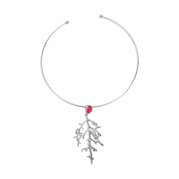 Design Coral Branch Pendant Choker Necklace with Red Stone Jewelry - 1
