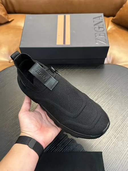 Zegna Oasi Knit Slip-On Olive Green Sneakers - 15