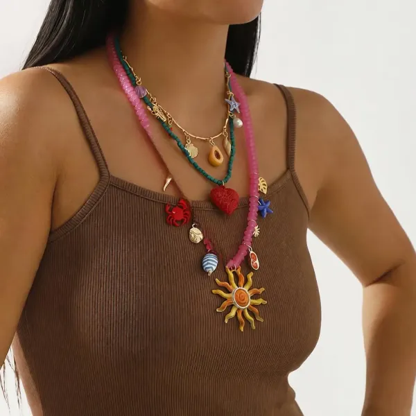 Design Charm Necklace Multicolor Seafood & Shell Pendant Necklace Jewelry - 2