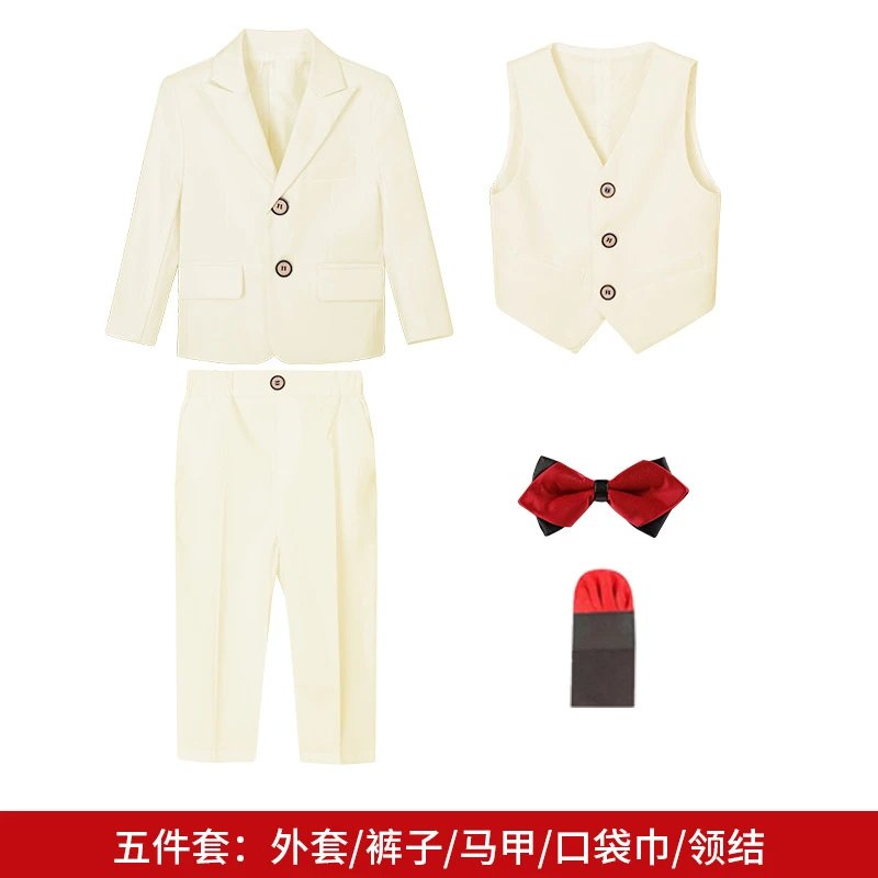 米色5件套（外套+马甲+长裤+口袋巾+领结）
