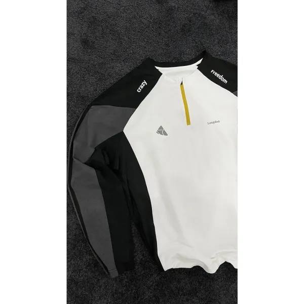 Design Longdao Crazy Freedom Half-Zip Performance Top White / Black / Gray Activewear - 1