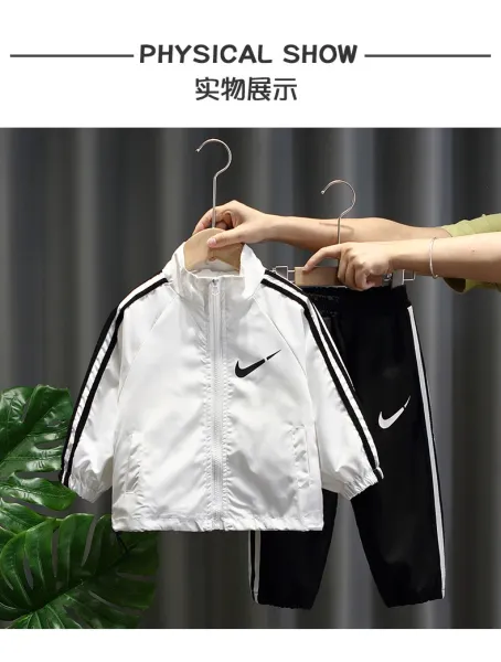 Nike Windbreaker and Track Pants Set Black White Kids Tracksuit - 3