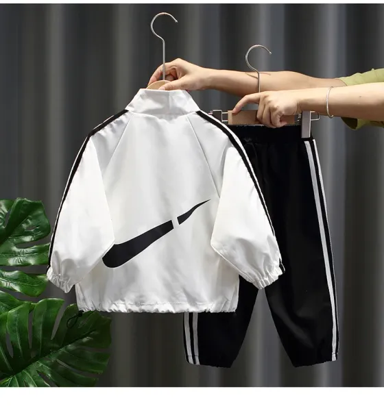 Nike Windbreaker and Track Pants Set Black White Kids Tracksuit - 4