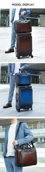 Design Gradient Blue Leather Travel Set: Rolling Suitcase and Briefcase Travel Bags - 8