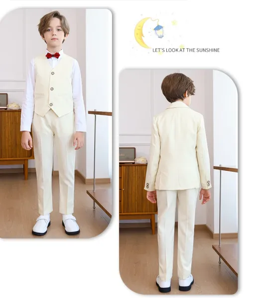 Design Six-Piece Formal Suit Set Gray with White Shirt and Red Bow Tie - 32