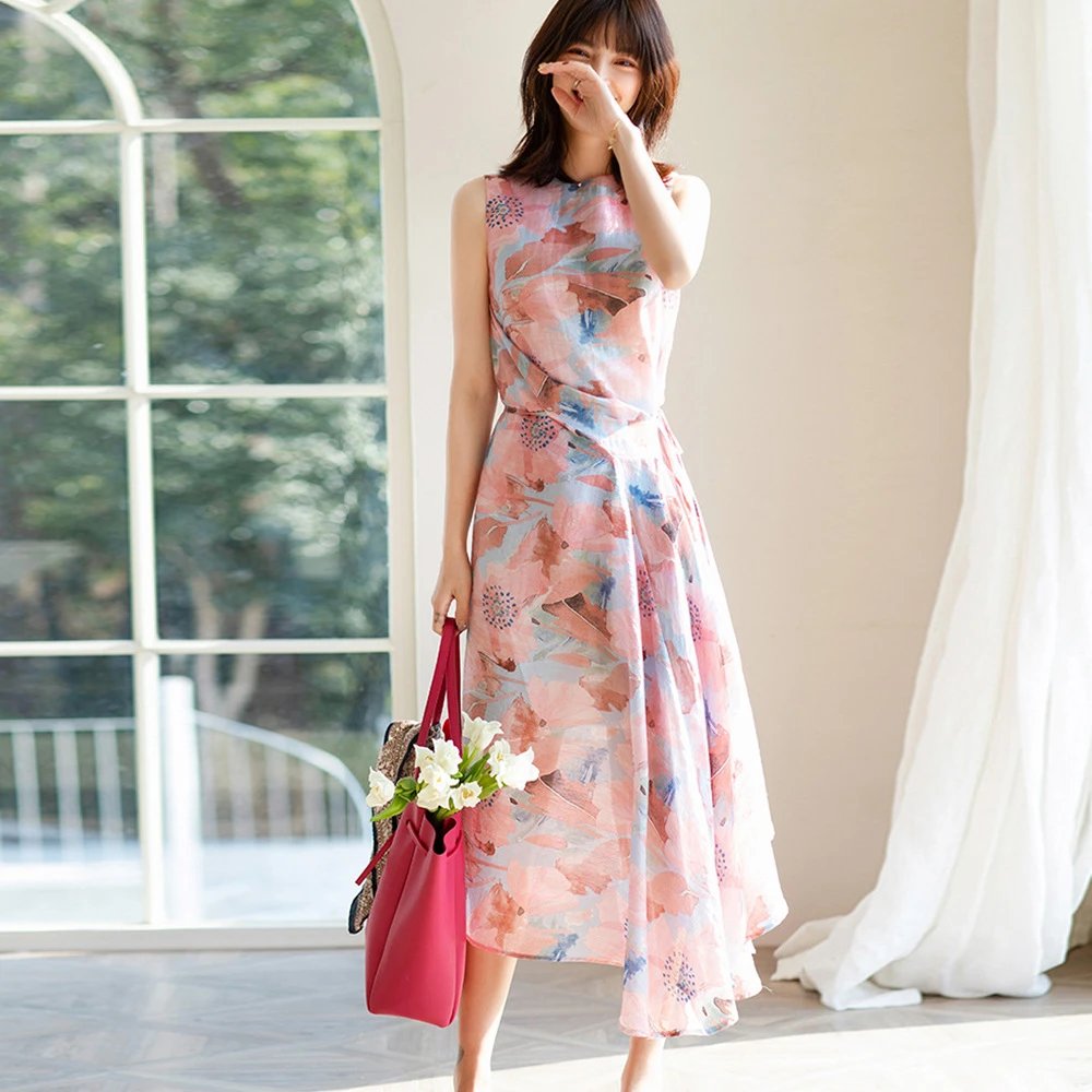 Floral Print Sleeveless Midi Dress Summer Boho