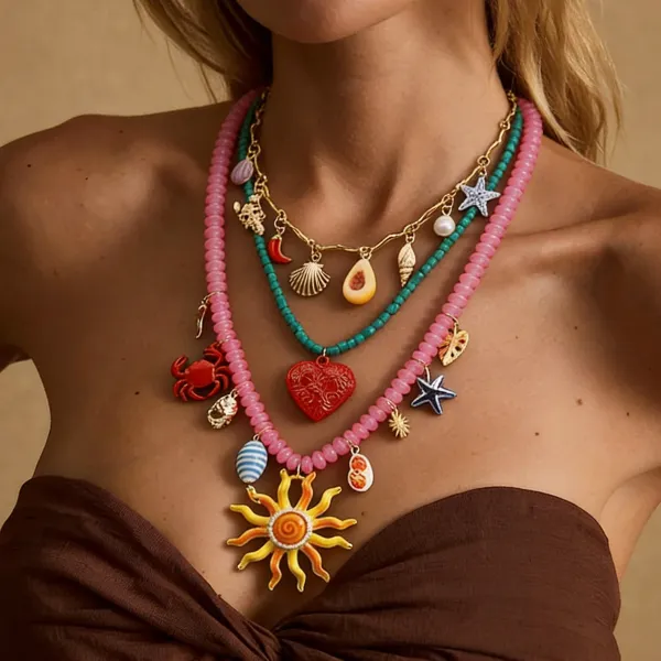 Design Charm Necklace Multicolor Seafood & Shell Pendant Necklace Jewelry - 12