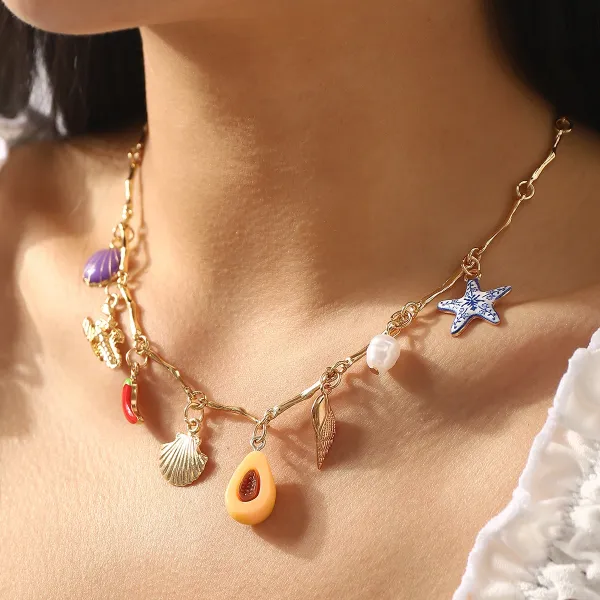 Design Charm Necklace Multicolor Seafood & Shell Pendant Necklace Jewelry - 18