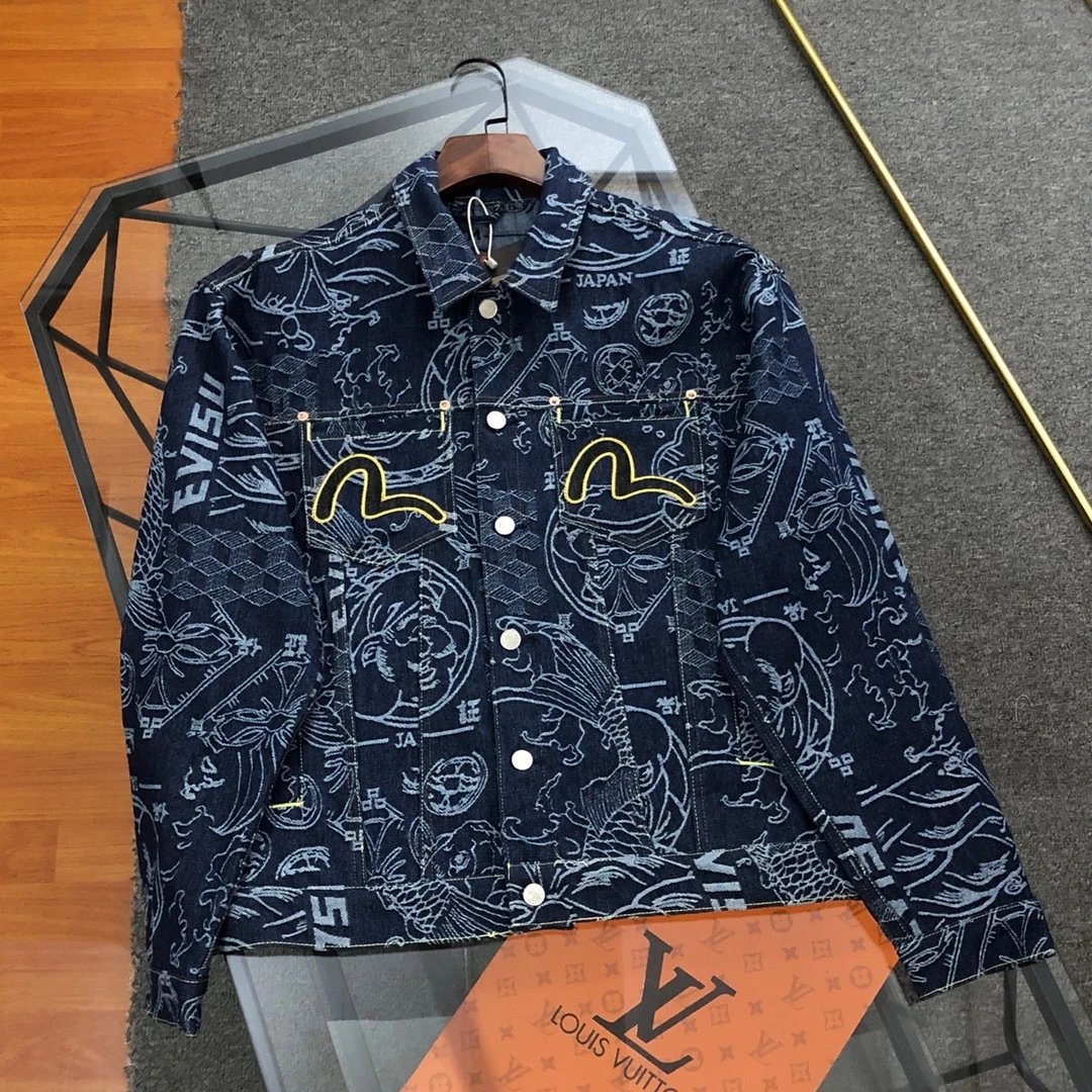 Evisu x Louis Vuitton Denim Jacket Navy Blue with Japanese Motif Print - 3