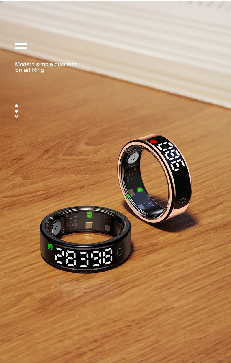 Design Smart Ring Rose Gold Digital Display Fitness Tracker Smartwatches - 14