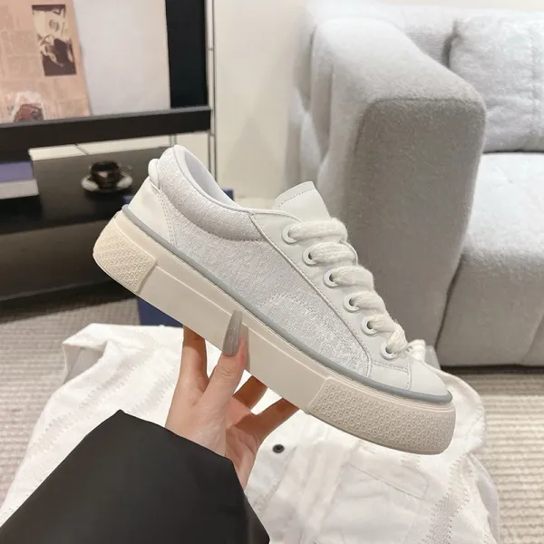 Design Chunky Platform Canvas Sneakers White - 1
