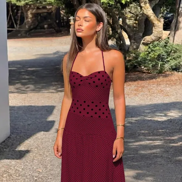 Design Polka Dot Wrap Maxi Dress Beige - 17