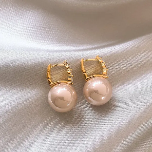 Design Pearl Drop Earrings with Cubic Zirconia in Gold-Tone Setting Jewelry - 10