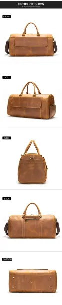 Design Vintage Leather Duffle Bag Tan Travel Bag - 9
