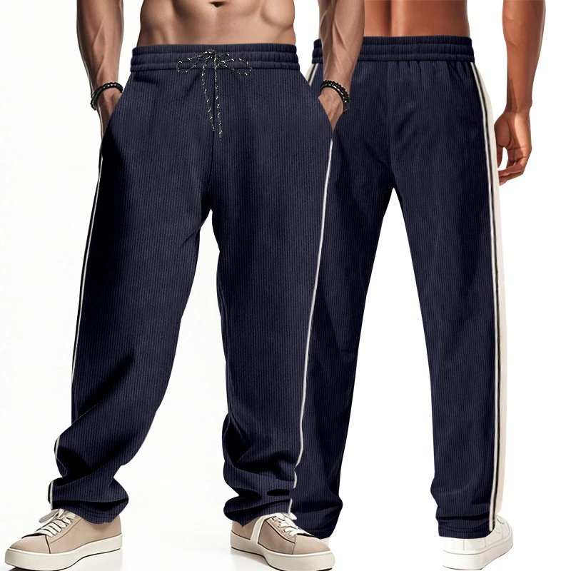 Design Corduroy Track Pants Black with White Stripes Sweatpants - 11