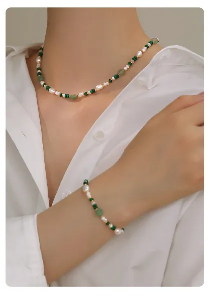 Design Pearl and Green Stone Beaded Bracelet Jewelry - 18