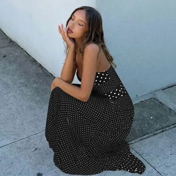 Design Polka Dot Wrap Maxi Dress Beige - 24