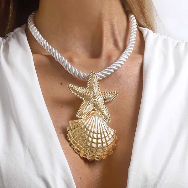 Design Starfish Pendant Necklace with Red Resin Beads Jewelry - 16