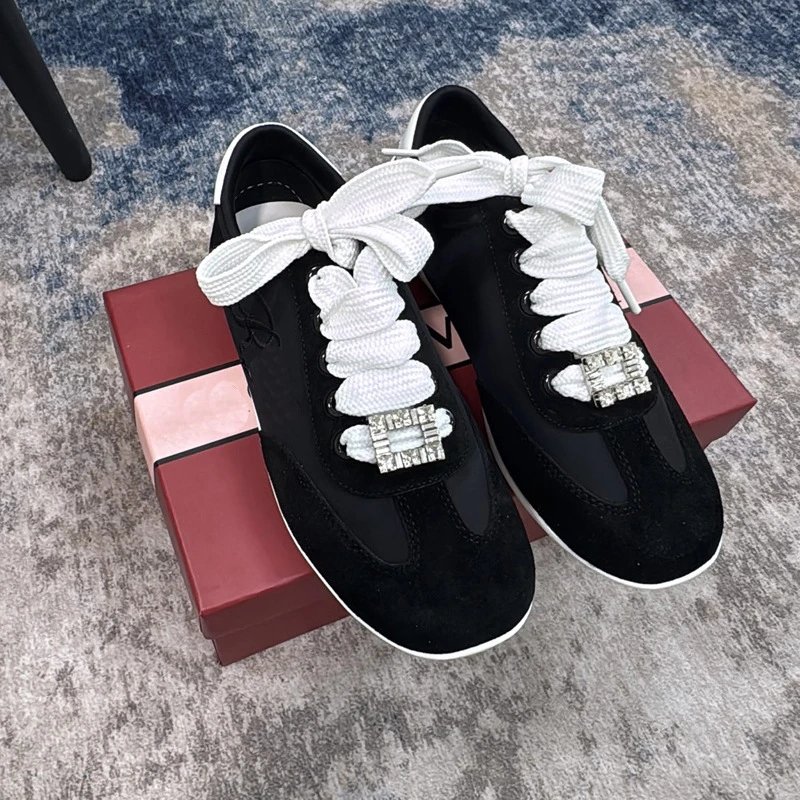 Maison Margiela Tabi Sneaker Black Suede with Crystal Buckle White Lace Sneakers