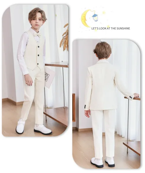Design Formal Six-Piece Suit Set Black Burgundy Kids - 16