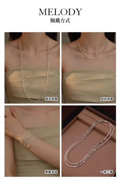 Design Crushed Silver Necklace with Pearl Beads Jewelry - 12
