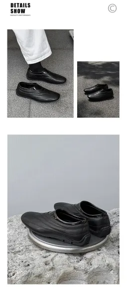 Design Slip-On Leather Loafers Black - 10