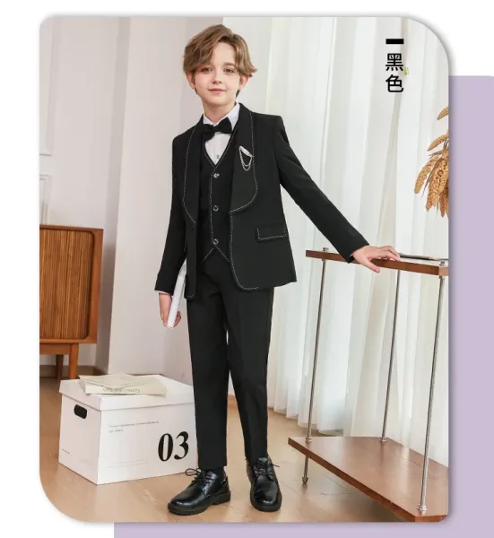 Design Formal Six-Piece Suit Set Black Burgundy Kids - 20