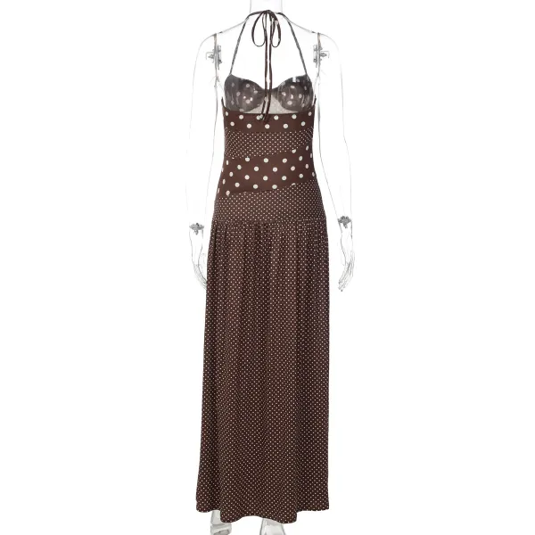Design Polka Dot Wrap Maxi Dress Beige - 41
