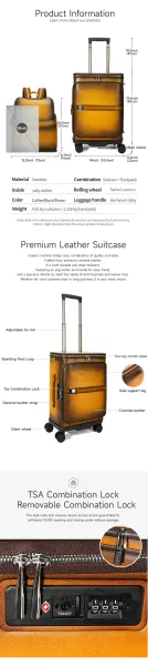 Design Minimalist Leather Rolling Carry-On Suitcase Black - 4