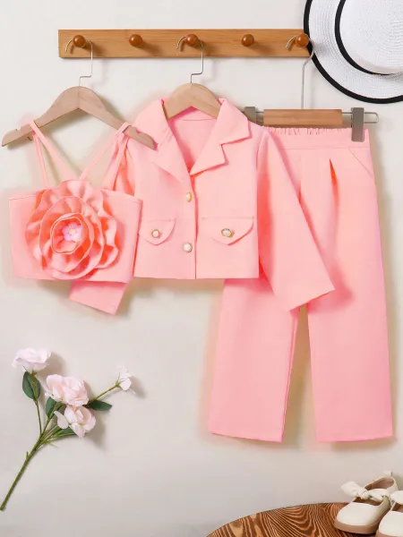 Design Yellow Floral Top & Blazer Set with Wide-Leg Pants - 2