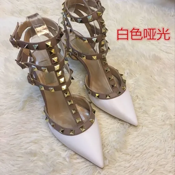 Valentino Rockstud Strappy Sandals Beige and Black Heels - 18