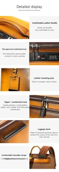 Design Minimalist Leather Rolling Carry-On Suitcase Black - 10