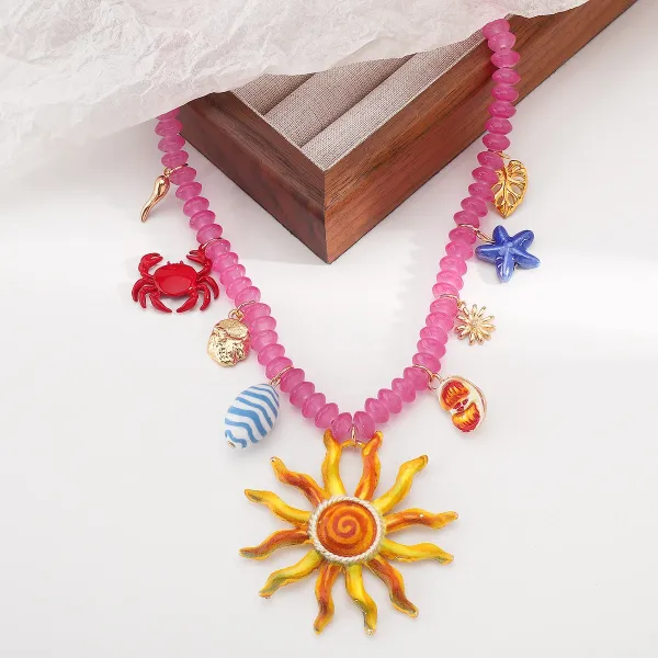 Design Charm Necklace Multicolor Seafood & Shell Pendant Necklace Jewelry - 39