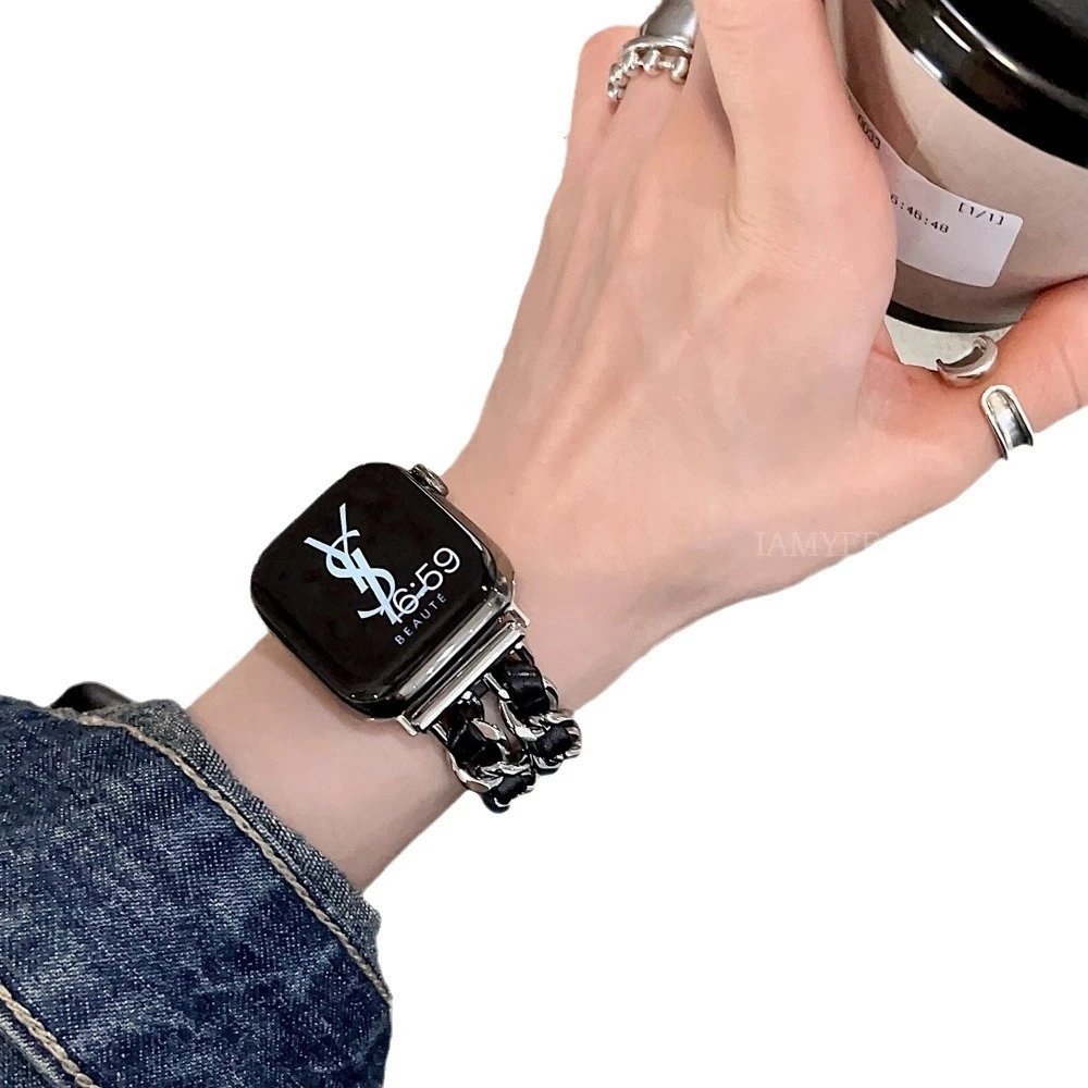 Saint Laurent Apple Watch Black Silver Chain Link Band