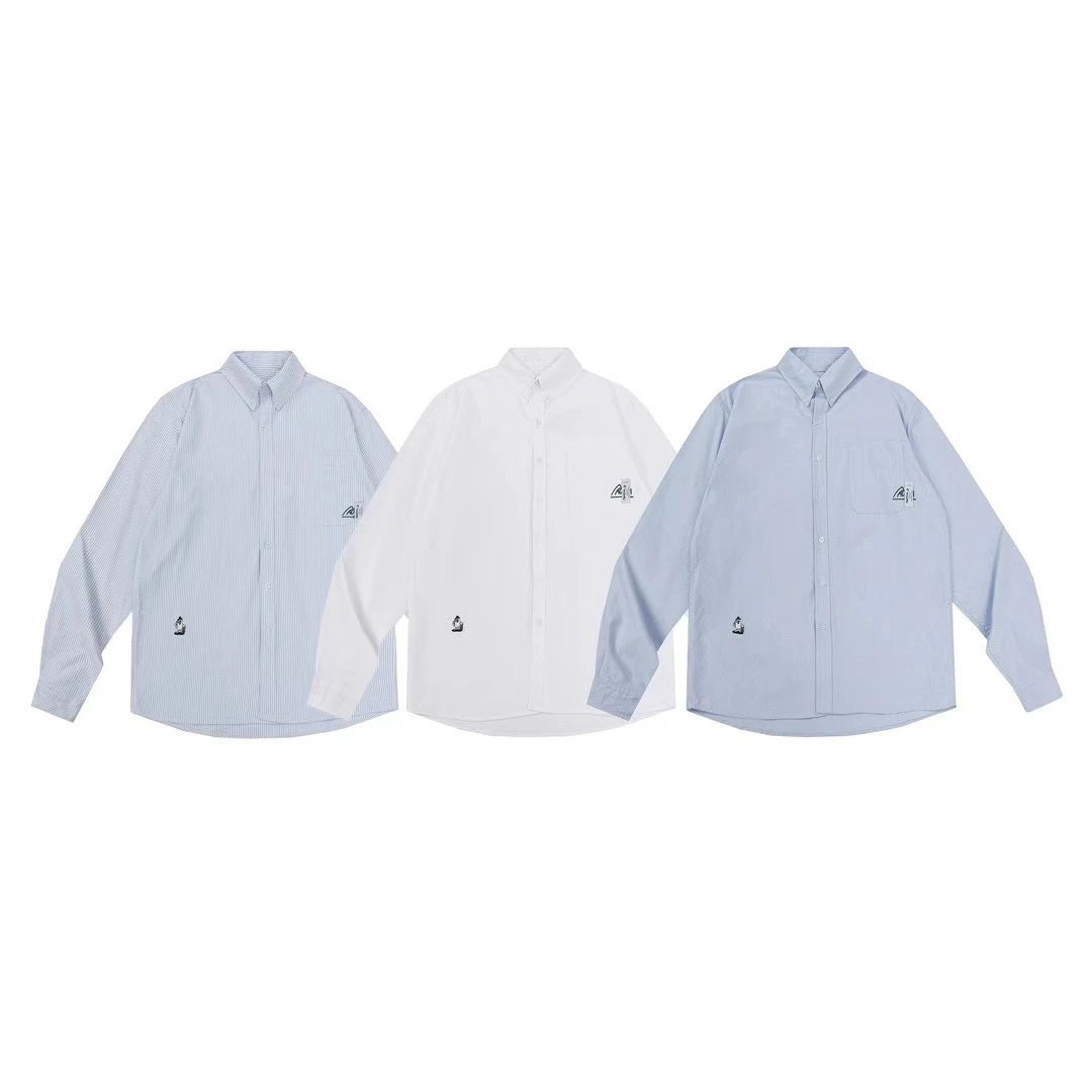 Design Oxford Shirt with Embroidered Logo in Light Blue Stripe, White, and Solid Light Blue - 3