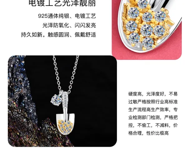 Design Silver 925 Cubic Zirconia Shovel Pendant Necklace Jewelry - 16