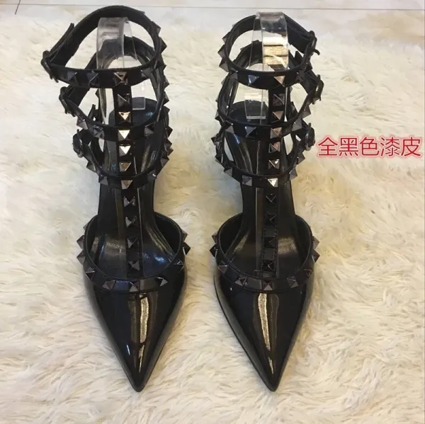 Valentino Rockstud Strappy Sandals Beige and Black Heels - 19
