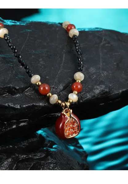 Design Beaded Chain Necklace Gold White Jewelry - 7
