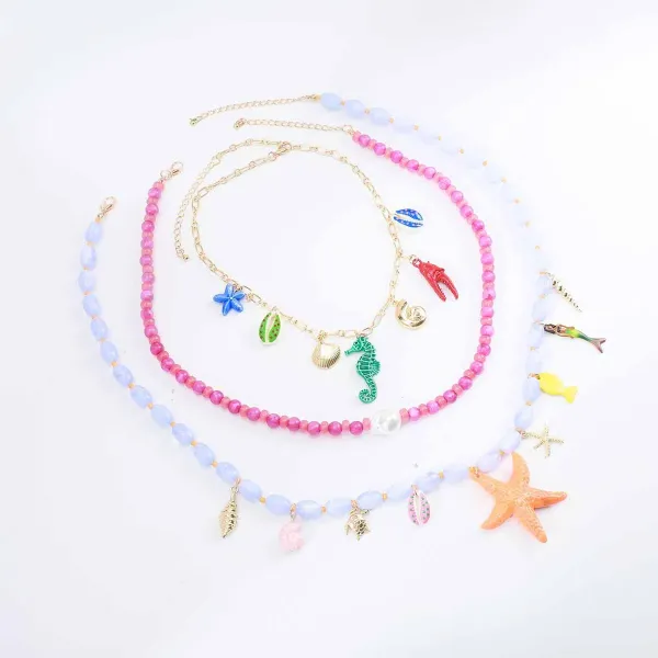 Design Charm Necklace Multicolor Seafood & Shell Pendant Necklace Jewelry - 46