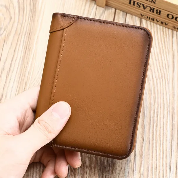 Design Classic Bifold Wallet Brown Leather Short Wallet - 1