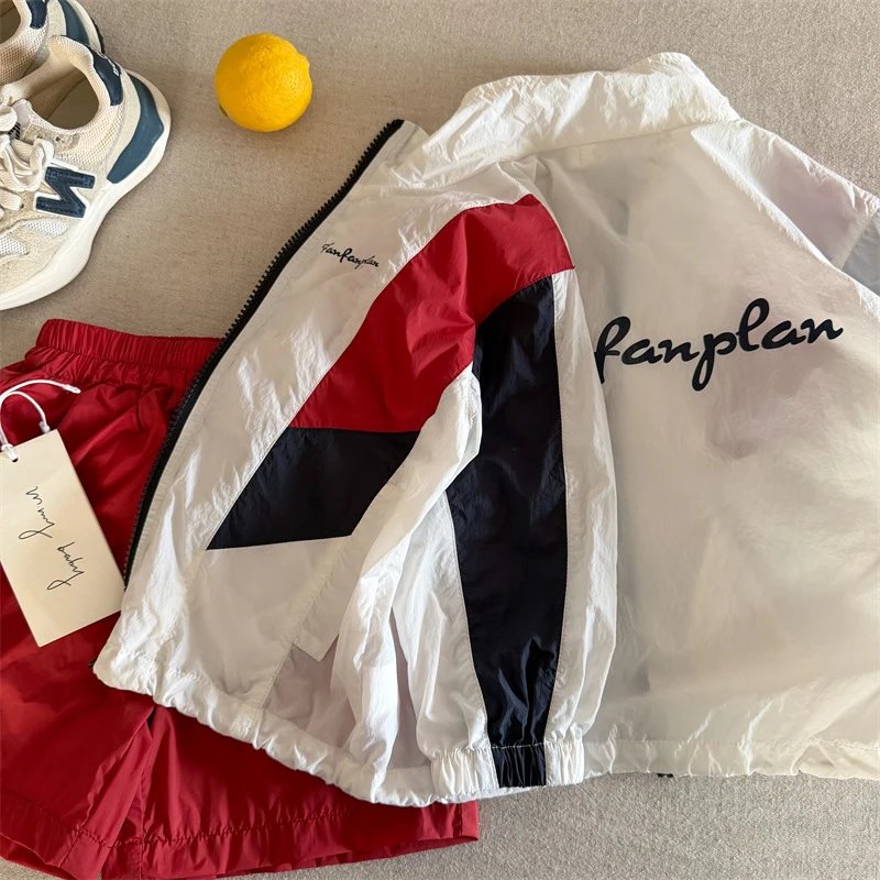 Design Twin Peaks Windbreaker Jacket and Shorts Set in Red / White / Navy and Green / Black Outerwear - 6