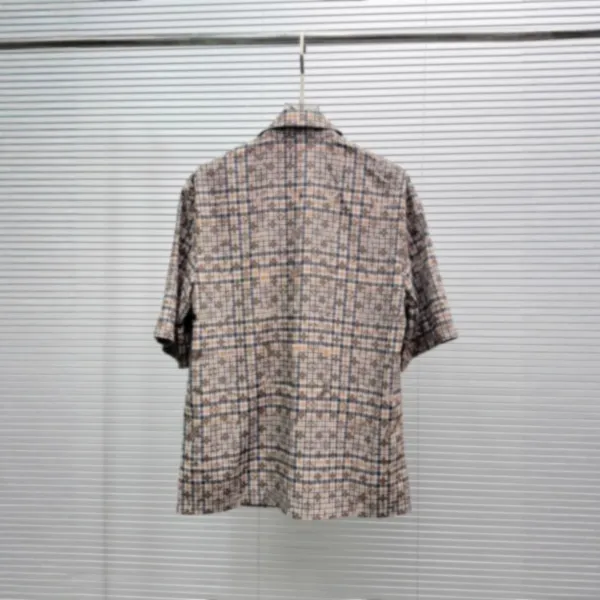 Design Short-Sleeve Shirt with Grid and Floral Pattern Beige Multicolor Shirt - 5