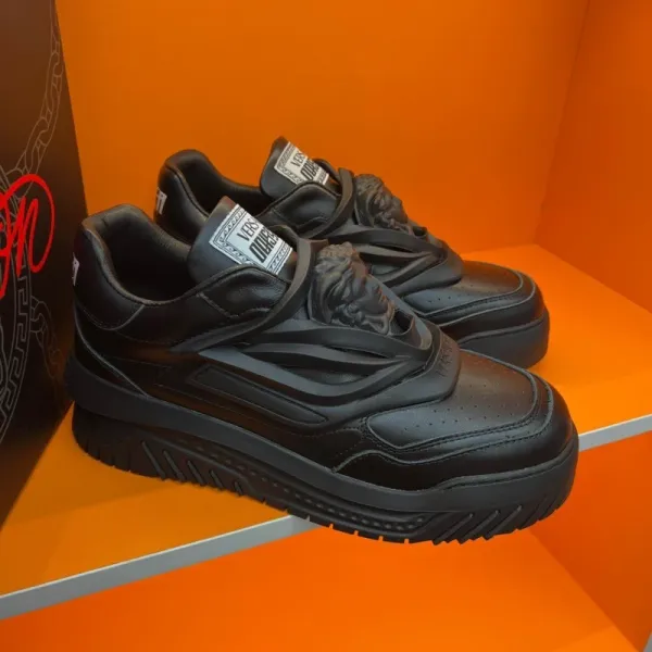 Versace Chain Reaction Black Leather Sneakers Chunky Sneakers - 1
