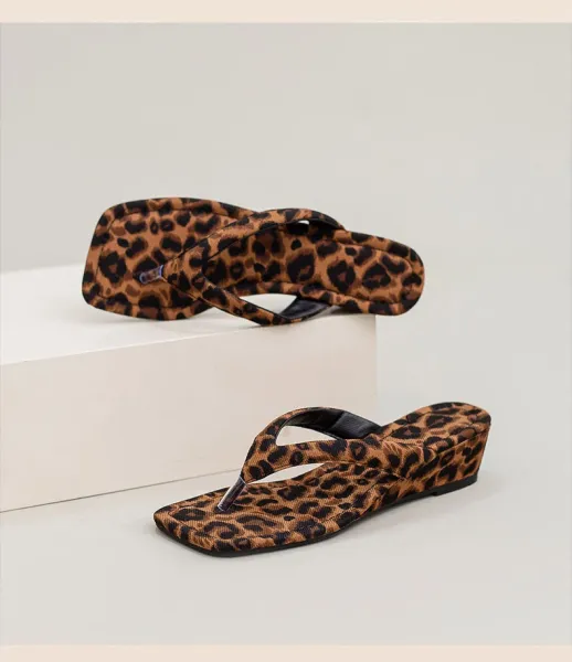 Design Leopard Print Wedge Flip-Flops Sandals Slippers - 31