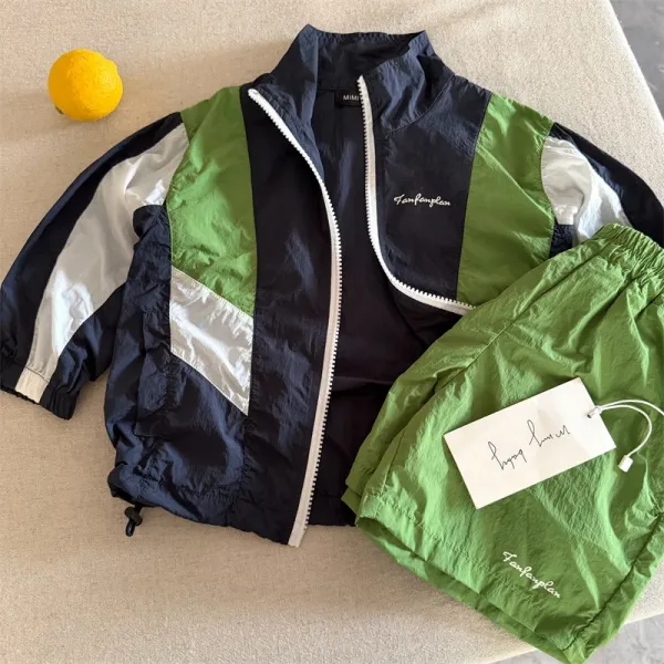 Design Twin Peaks Windbreaker Jacket and Shorts Set in Red / White / Navy and Green / Black Outerwear - 9